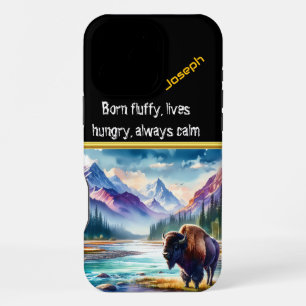 Buffalo Roaming Near a Mountain River at Sunset iPhone 16 Pro Max Case