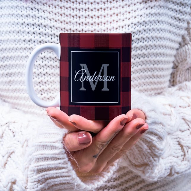 Buffalo rouge abattu | Initiale personnelle | Mug  (Créateur téléchargé)