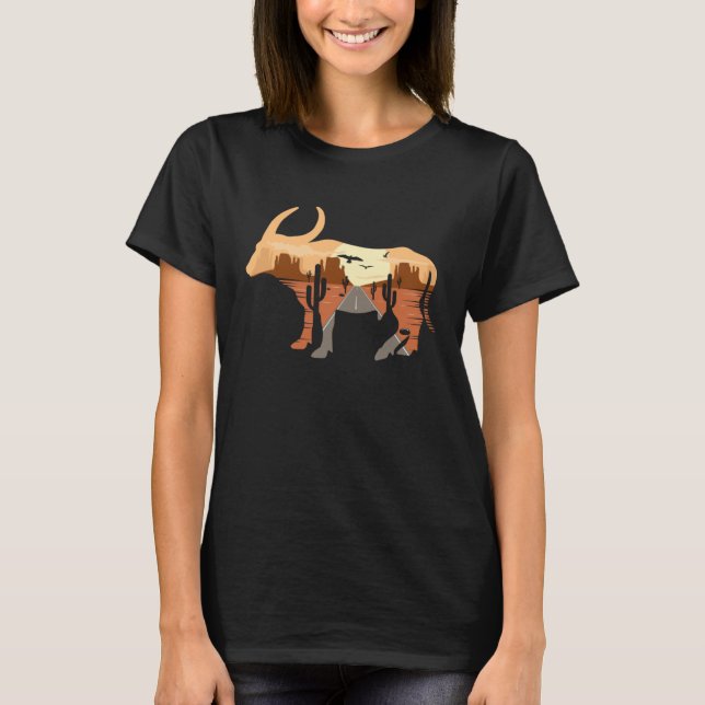 Buffalo silhouette Desert Cacti Monument Valley T-Shirt (Front)