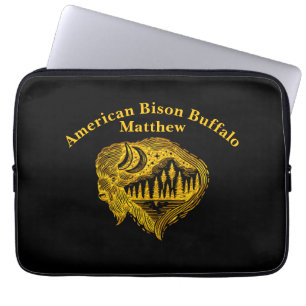 Buffalo Silhouette With Mountains Design Laptop Sleeve