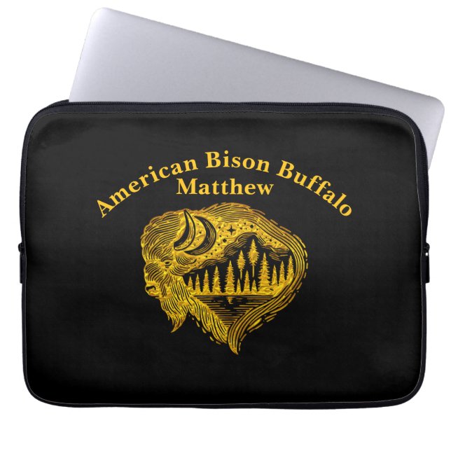 Buffalo Silhouette With Mountains Design Laptop Sleeve (Front)
