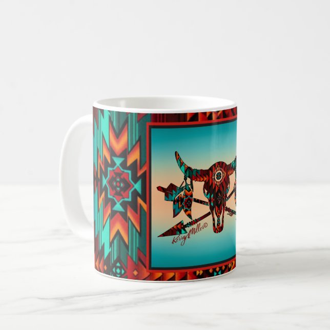 Buffalo Skull And Arrows Coffee Mug (Front Left)