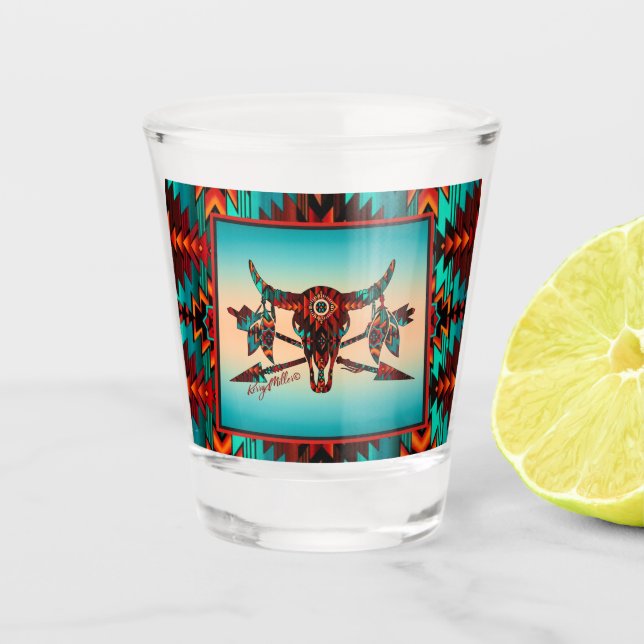  Buffalo Skull And Arrows Shot Glass (Front)