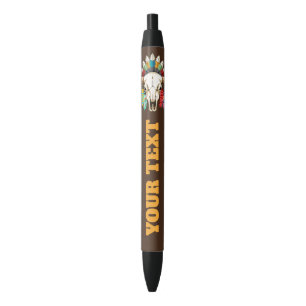 Buffalo Skull Native American Emblem Black Ink Pen