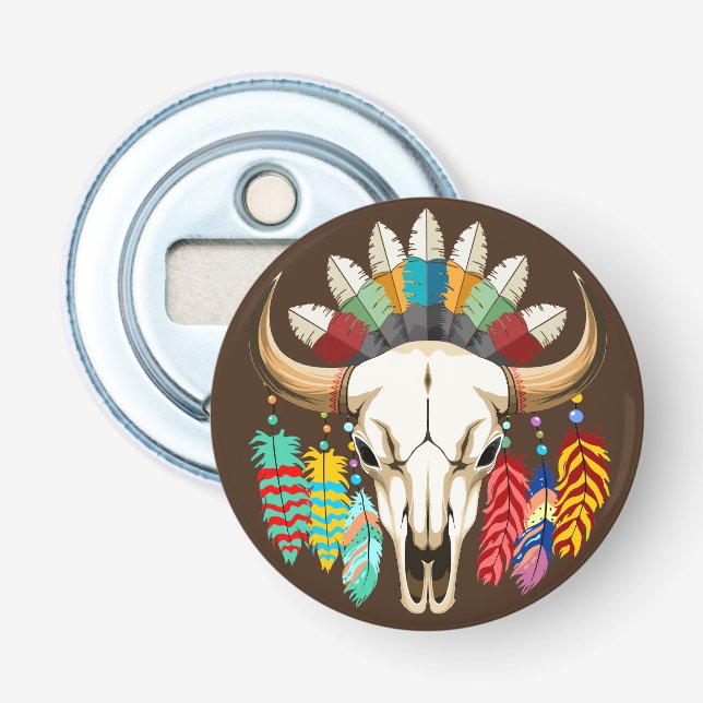 Buffalo Skull Native American Emblem Bottle Opener (Front)