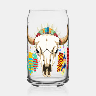 Buffalo Skull Native American Emblem Can Glass