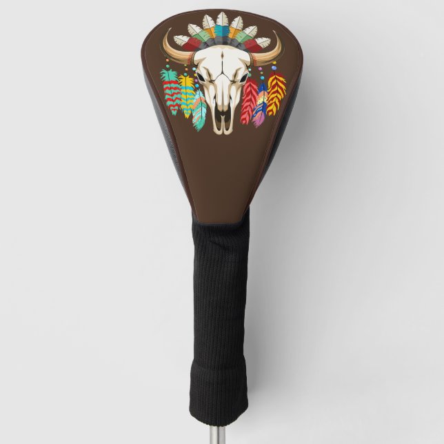 Buffalo Skull Native American Emblem Golf Head Cover (Front)