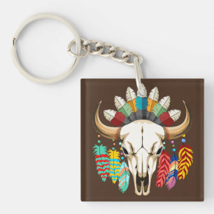 Buffalo Skull Native American Emblem Keychain