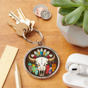 Buffalo Skull Native American Emblem Keychain