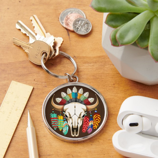 Buffalo Skull Native American Emblem Keychain (Desk)