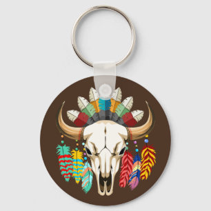 Buffalo Skull Native American Emblem Keychain