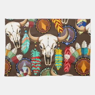 Buffalo Skull Native American Emblem Kitchen Towel