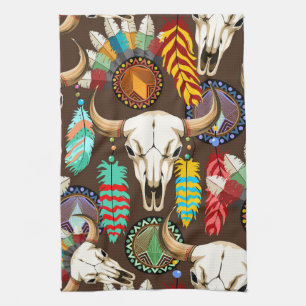 Buffalo Skull Native American Emblem Kitchen Towel