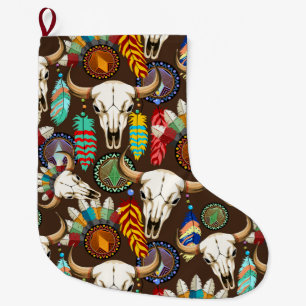Buffalo Skull Native American Emblem Large Christmas Stocking