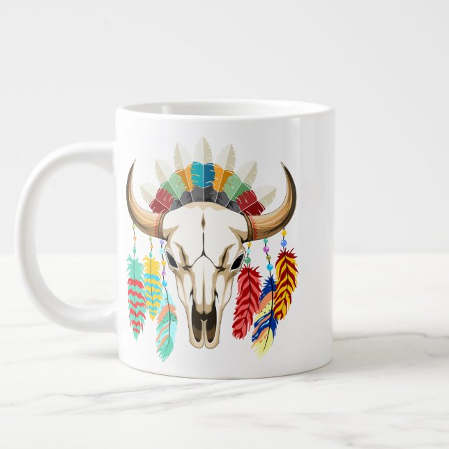Buffalo Skull Native American Emblem Large Coffee Mug (Left)