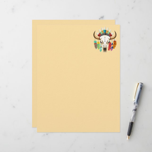 Buffalo Skull Native American Emblem Letterhead (Front/Back In Situ)