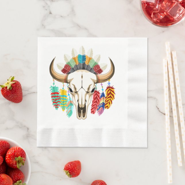 Buffalo Skull Native American Emblem Napkin (Insitu)