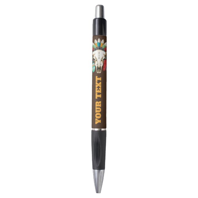 Buffalo Skull Native American Emblem Pen (Front Vertical)
