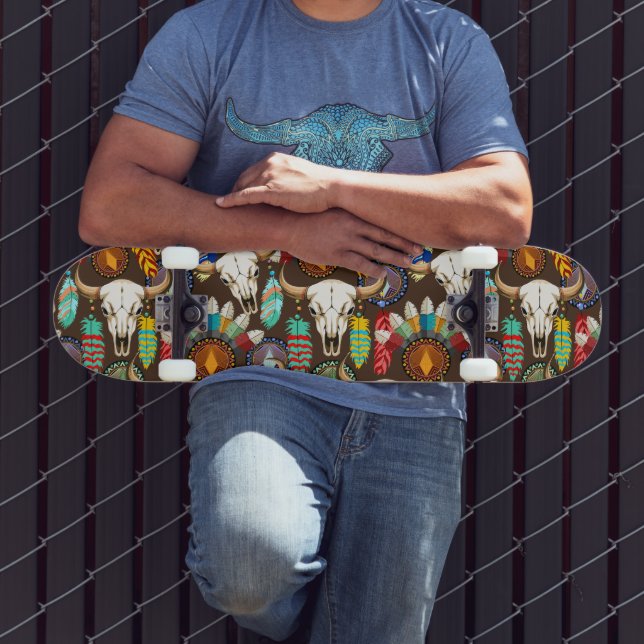 Buffalo Skull Native American Emblem Skateboard (Outdoor 3)