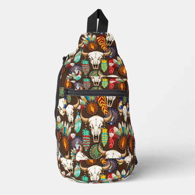 Buffalo Skull Native American Emblem Sling Bag (Front)
