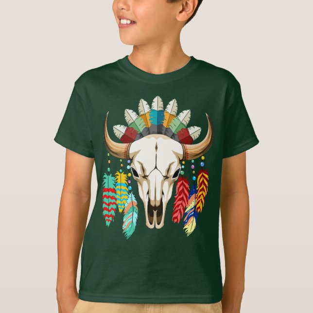 Buffalo Skull Native American Emblem T-Shirt (Front)