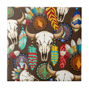 Buffalo Skull Native American Emblem Tile