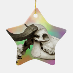 Buffalo Skull on a Watercolor Background Ceramic Ornament