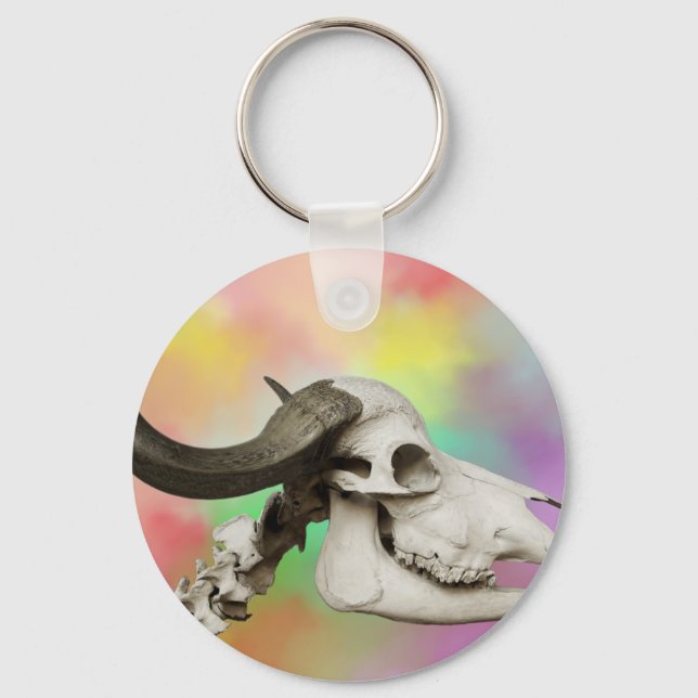 Buffalo Skull on a Watercolor Background Keychain (Front)