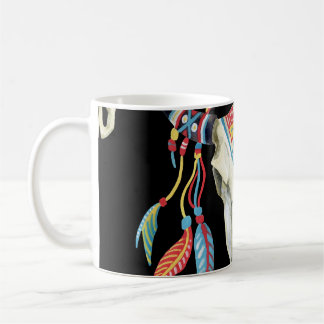 Buffalo Skull: Watercolor Black Background. Coffee Mug
