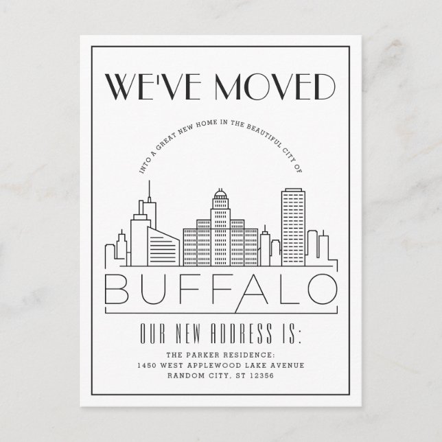 Buffalo Skyline Modern Deco | Change of Address Announcement Postcard (Front)