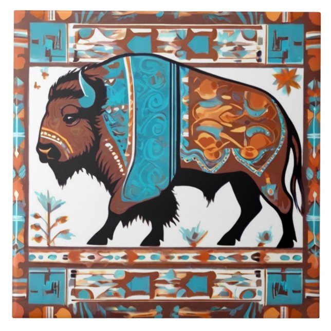 Buffalo Southwestern Southwest Brown Turquoise Tile (Front)