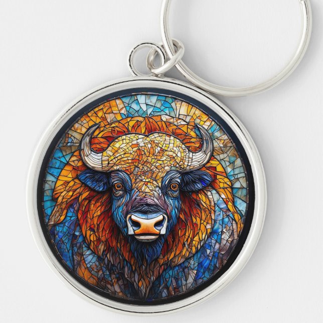 Buffalo Stained Glass Artwork Keychain (Front)