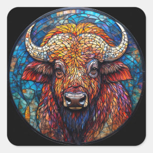Buffalo Stained Glass Artwork Square Sticker