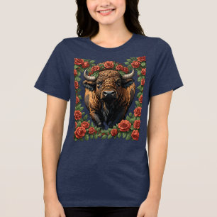 Buffalo Surrounded By Red Roses Tri-Blend Shirt