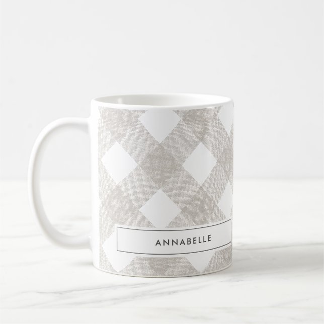 Buffalo tartan modern natural beige personalized coffee mug (Left)