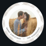 Buffalo tartan modern natural photo Christmas Classic Round Sticker<br><div class="desc">Buffalo tartan beige modern natural 1 photo Christmas holiday decor favour sticker. Simple,  clean elegant minimal design.</div>