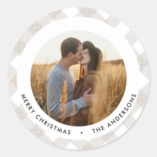Buffalo tartan modern natural photo Christmas Classic Round Sticker (Front)