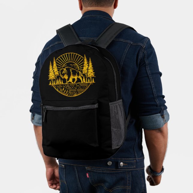Buffalo Walking by the River at Sunset Printed Backpack (Insitu (Model))