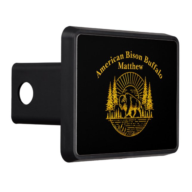 Buffalo Walking by the River at Sunset Trailer Hitch Cover (Right)