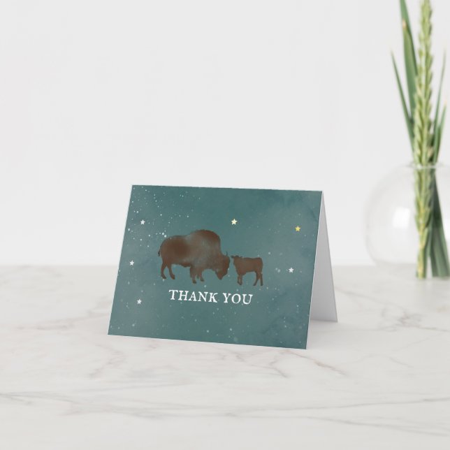 Buffalo Watercolor Stars Baby Shower Thank You (Front)