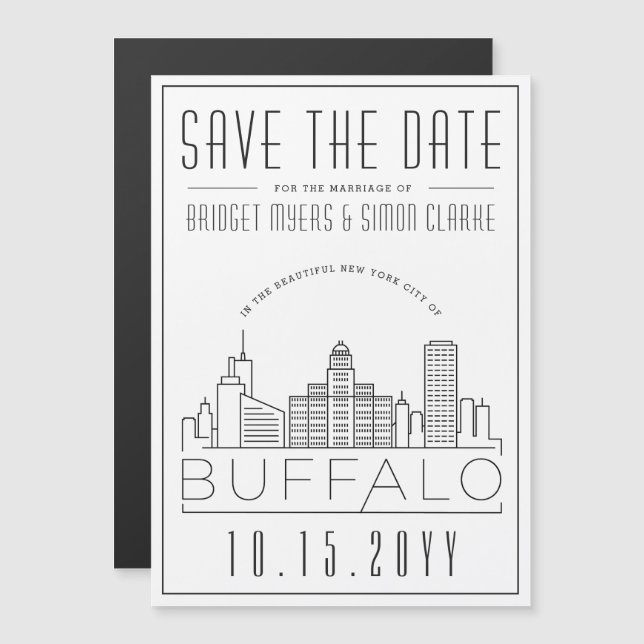 Buffalo Wedding | Stylized Skyline Save the Date Magnetic Invitation (Front/Back)