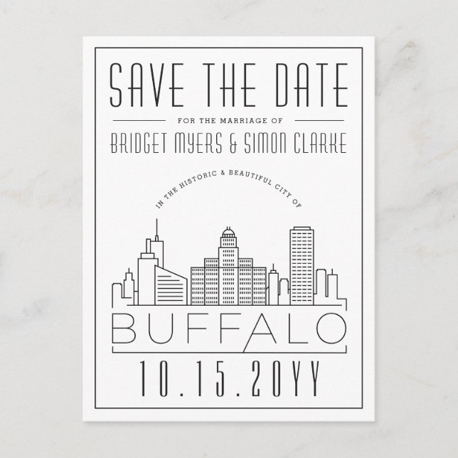 Buffalo Wedding | Stylized Skyline Save the Date Postcard (Front)