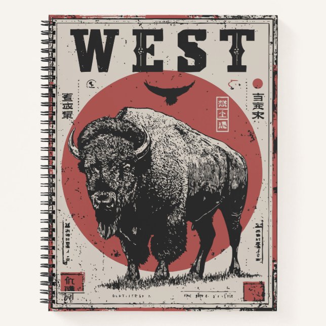 Buffalo with Red Sun and Western Terrain Notebook (Front)