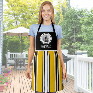 Buffalo Yellow Black White Stripe BBQ Kitchen Apron