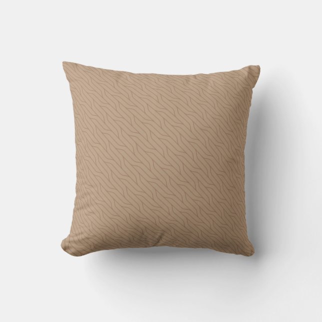 Buffed Beige Mocha Mousse Brown Wavy Line Pattern Throw Pillow (Front)