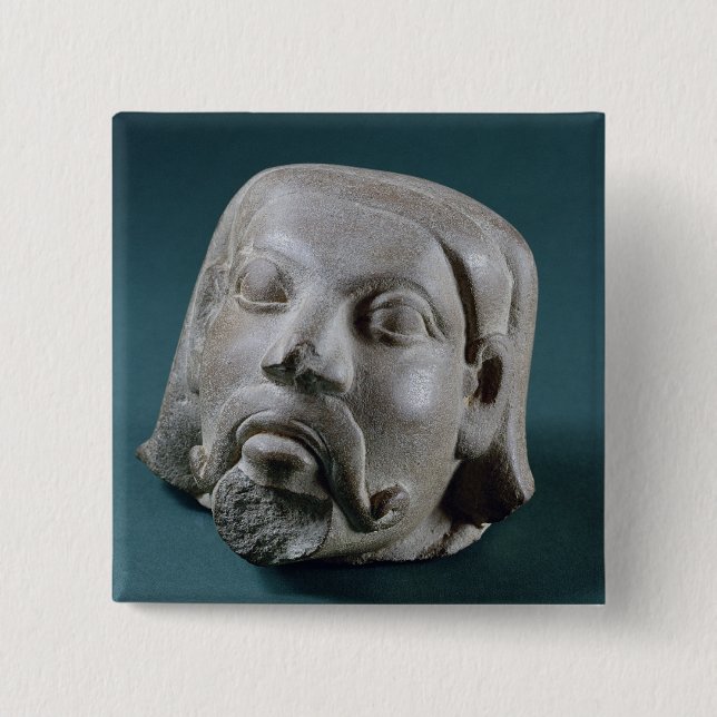 Buffed sandstone head of a foreigner, Sarnath, 3rd 2 Inch Square Button (Front)
