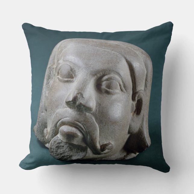 Buffed sandstone head of a foreigner, Sarnath, 3rd Throw Pillow (Front)