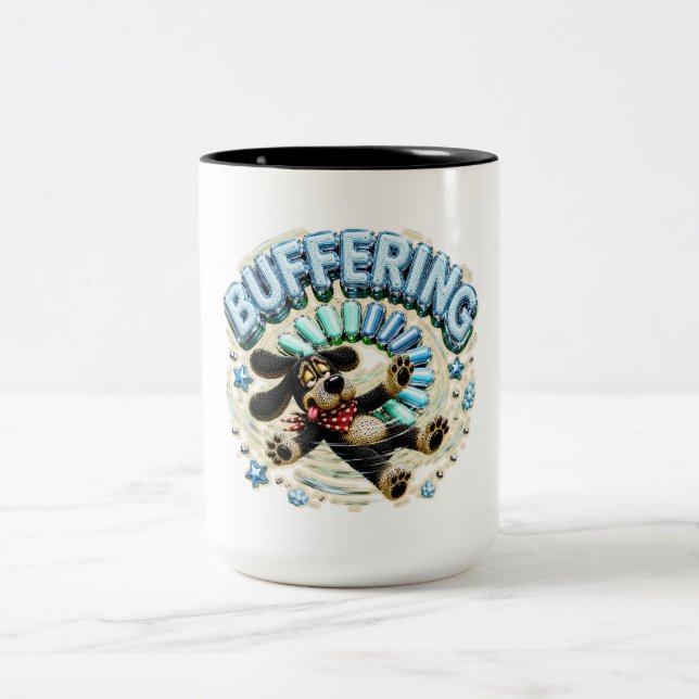 Buffering Please Wait Funny Tech Two-Tone Coffee Mug (Center)