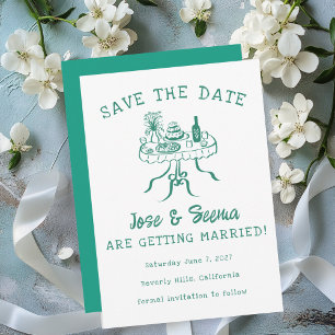Buffet Dinner Table Hand Drawn Cute Sweet Custom Save The Date