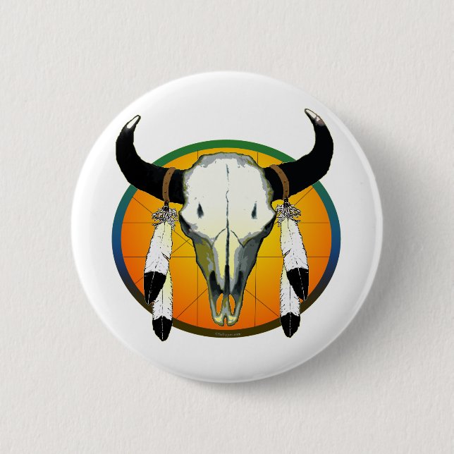 bufflalo skull 2 inch round button (Front)